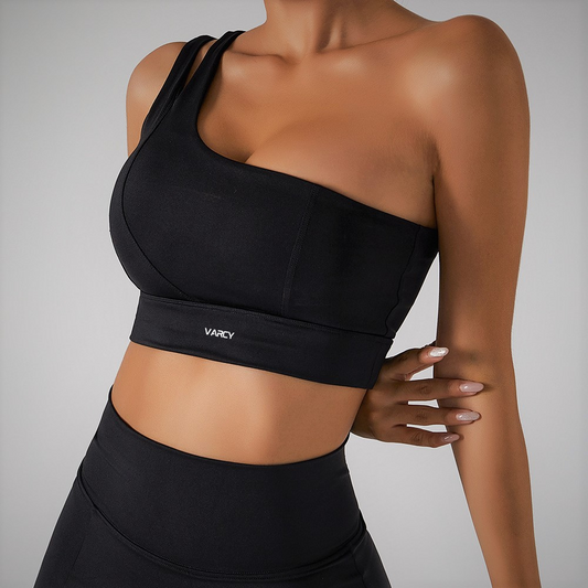 Valerie One Shoulder Sports Bra | Black